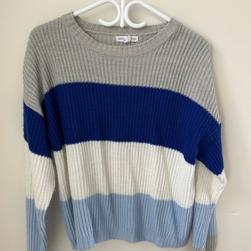 Urban Heritage Women's Striped Sweater - Gray, Blue, and White